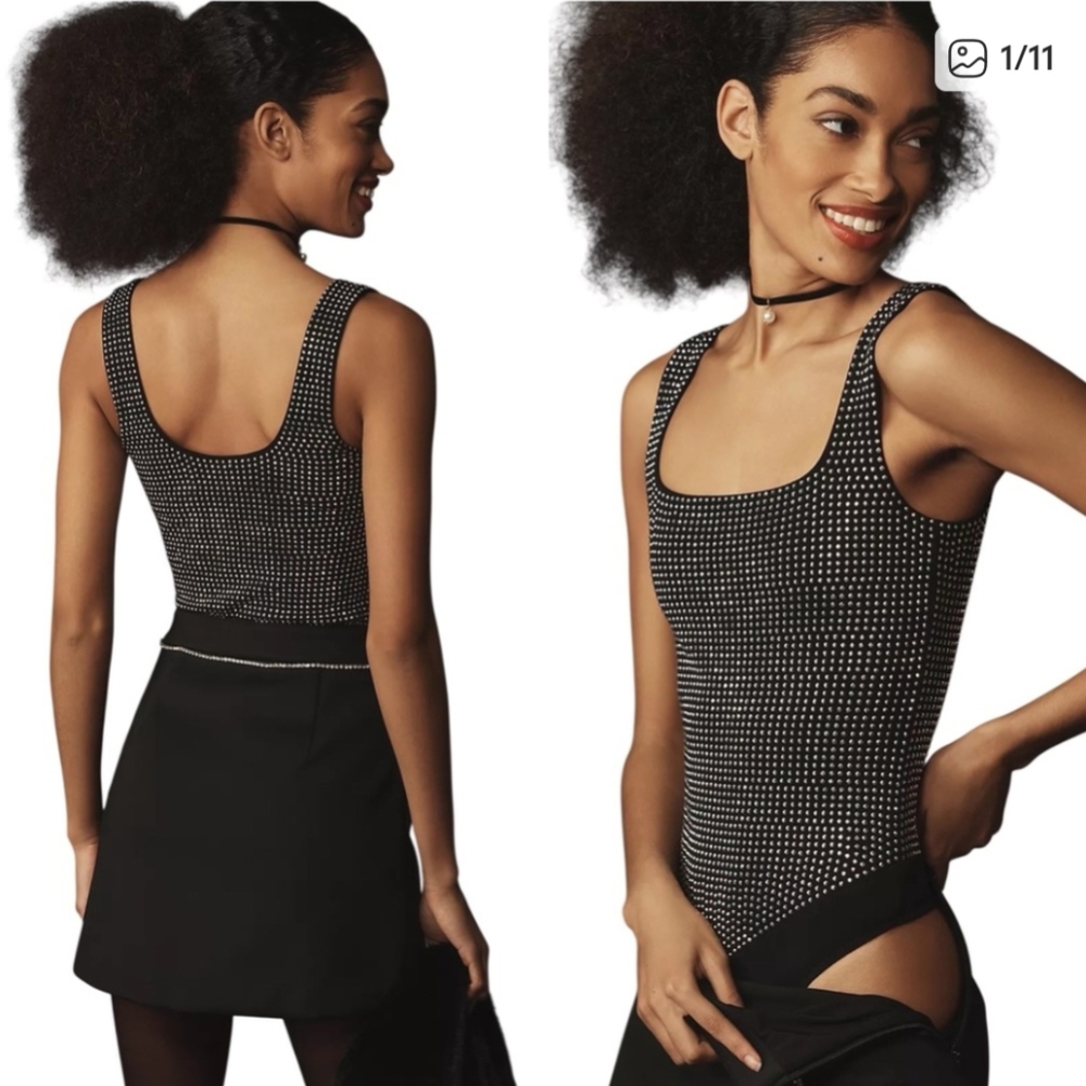 Good American Crystal Modern Tank Bodysuit in Black001 Size L